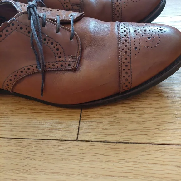 EUC Mens Allen Edmonds Leather Shoes Sanford British Tan Lace Up Size 13 E - Picture 8 of 13